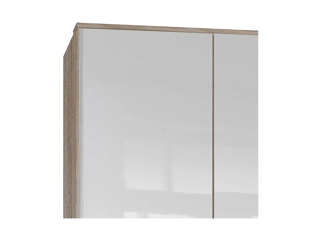 Jugendkleiderschrank zweitürig in Eiche Sägerau Holzoptik Weiß Hochglanz