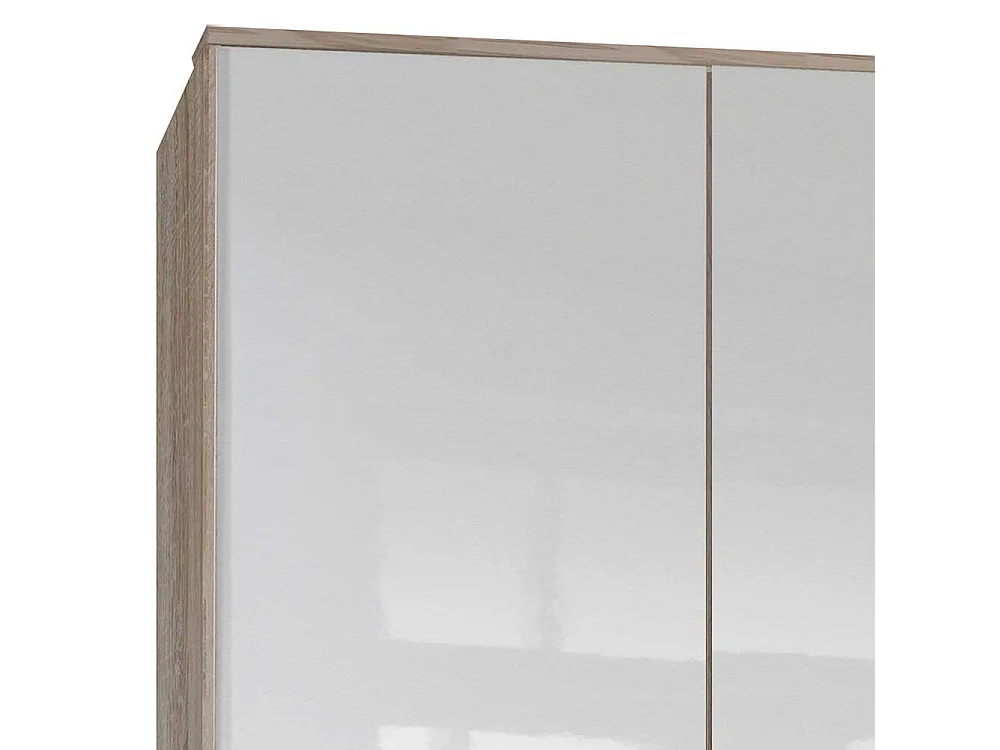 Jugendkleiderschrank zweitürig in Eiche Sägerau Holzoptik Weiß Hochglanz