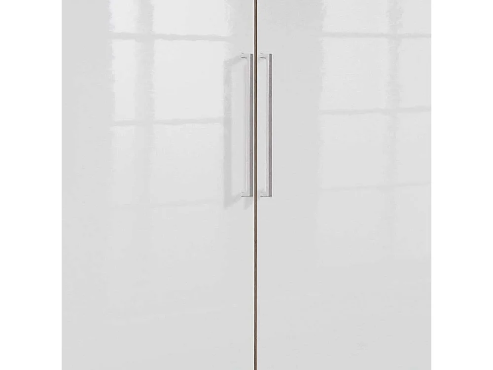 Jugendkleiderschrank zweitürig in Eiche Sägerau Holzoptik Weiß Hochglanz