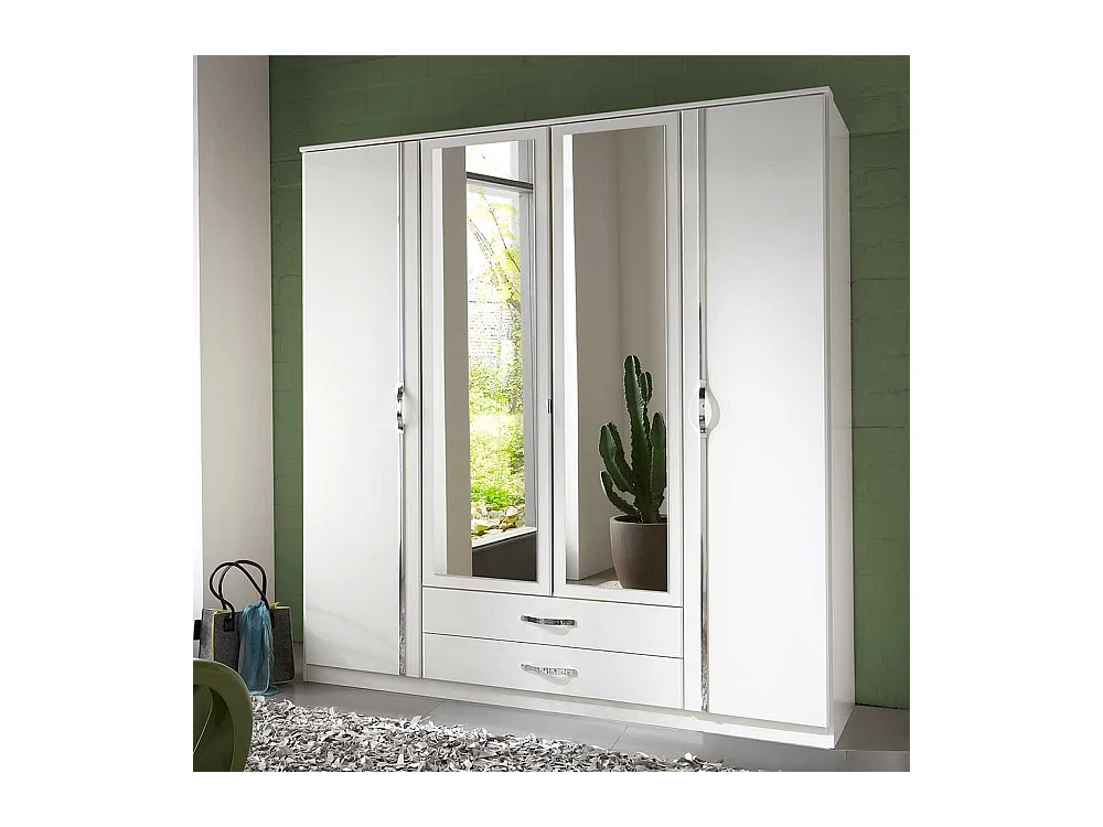 Weißer Drehtürenkleiderschrank mit Spiegeltüren Made in Germany