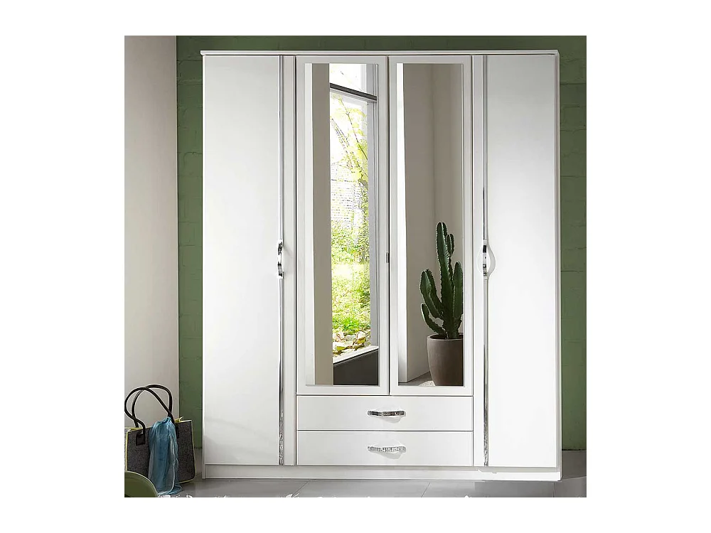 Weißer Drehtürenkleiderschrank mit Spiegeltüren Made in Germany