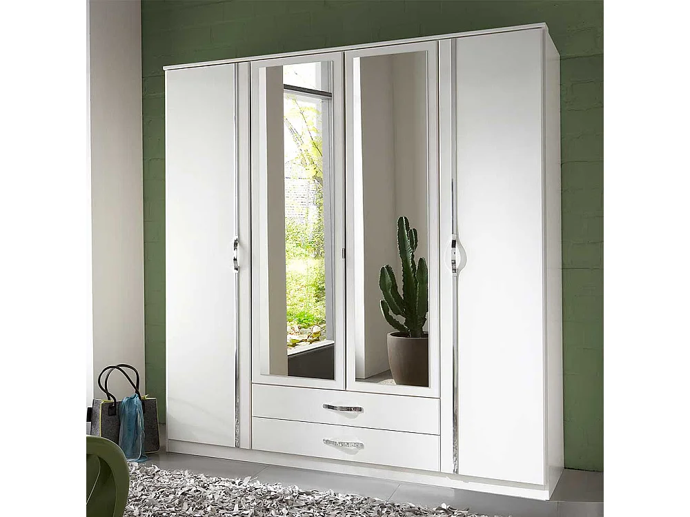 Weißer Drehtürenkleiderschrank mit Spiegeltüren Made in Germany