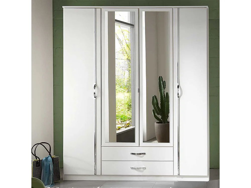 Weißer Drehtürenkleiderschrank mit Spiegeltüren Made in Germany