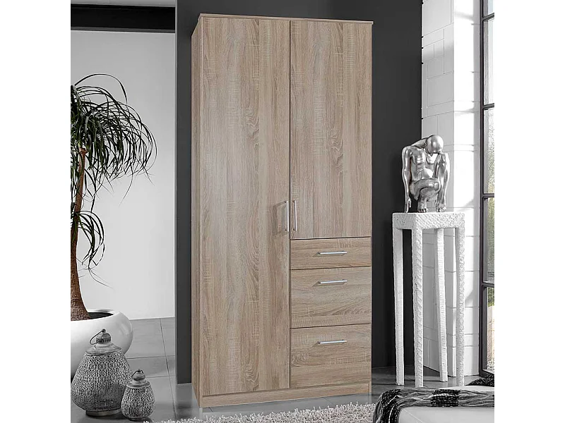 Jugendkleiderschrank mit drei Schubladen Eiche Sägerau