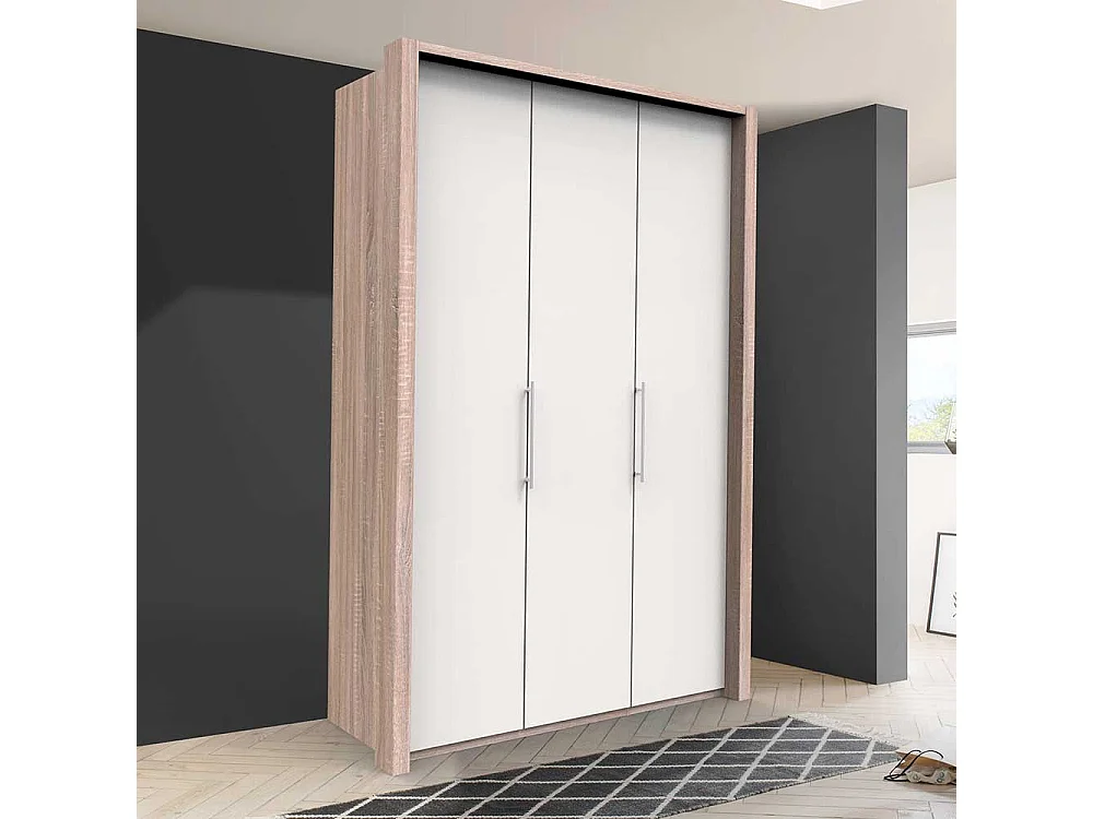 Moderner Jugendkleiderschrank in Weiß und Eiche Sägerau zwei Falttüren