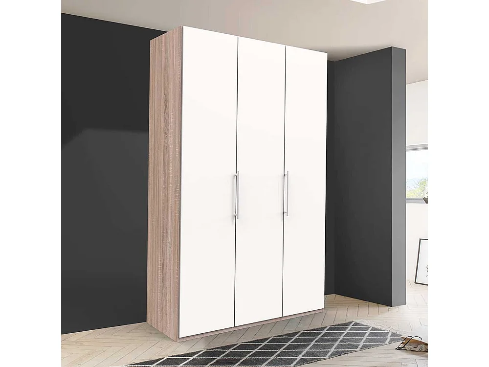 Moderner Jugendkleiderschrank in Weiß und Eiche Sägerau zwei Falttüren