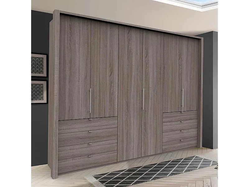 Großer Schlafzimmerkleiderschrank in Eiche Trüffelfarben Made in Germany