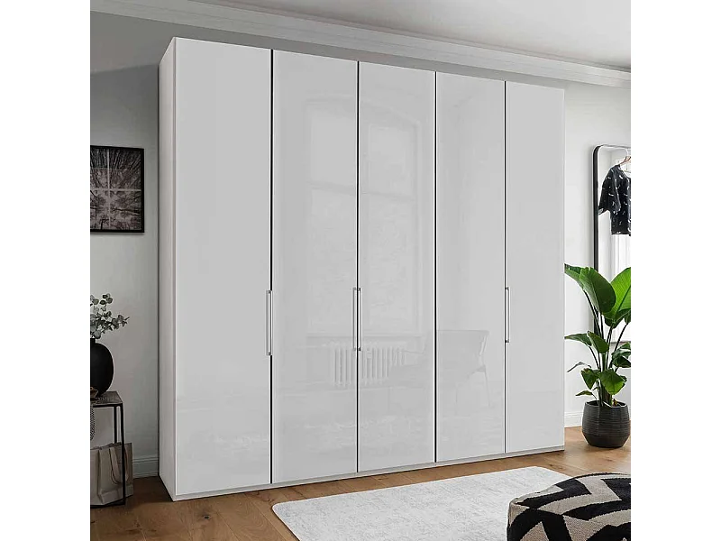 Schlafzimmerkleiderschrank mit Dreh- und Falttüren Weiß glasbeschichtet