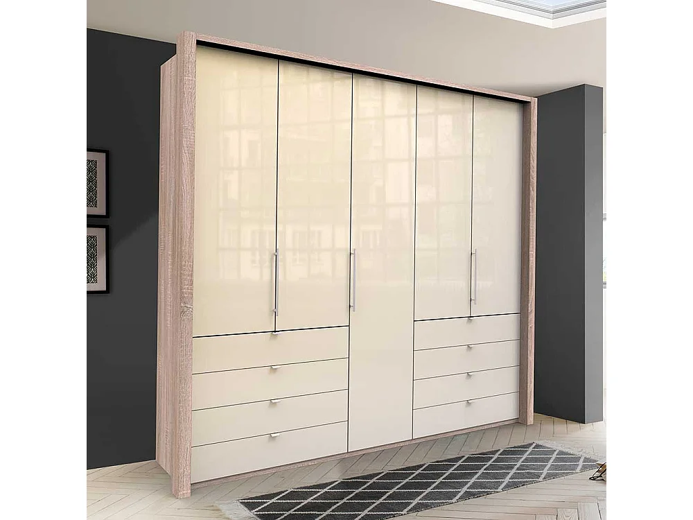 Breiter Schlafzimmerkleiderschrank mit acht Schubladen 3 türig