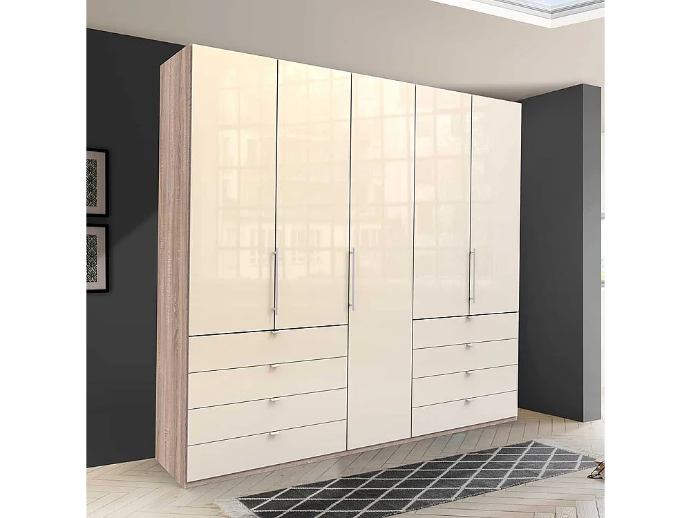 Breiter Schlafzimmerkleiderschrank mit acht Schubladen 3 türig