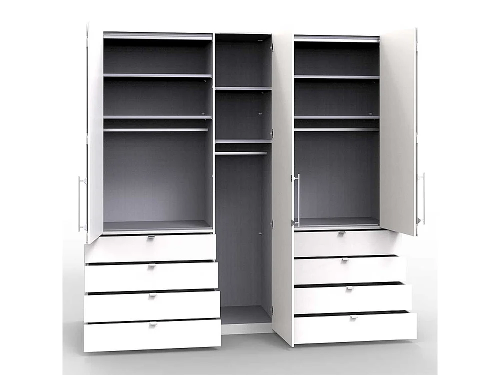 Breiter Schlafzimmerkleiderschrank mit acht Schubladen 3 türig