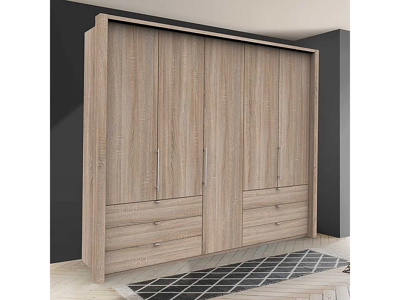 XL Schlafzimmerkleiderschrank in Eiche Sägerau sechs Schubladen