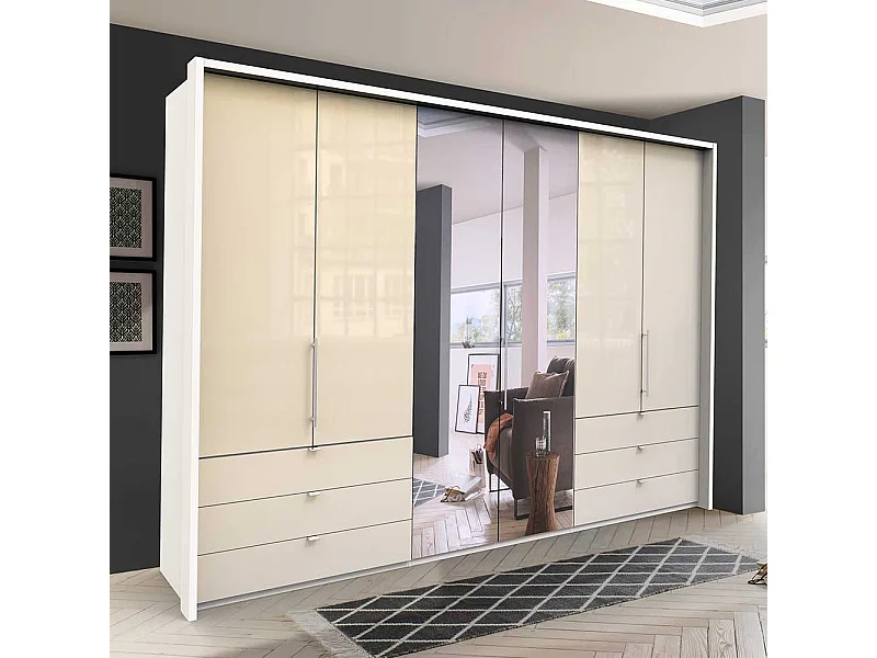 XL Schlafzimmerkleiderschrank mit Falttüren sechs Schubladen