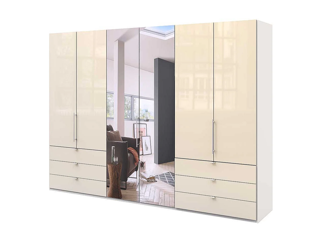 XL Schlafzimmerkleiderschrank mit Falttüren sechs Schubladen