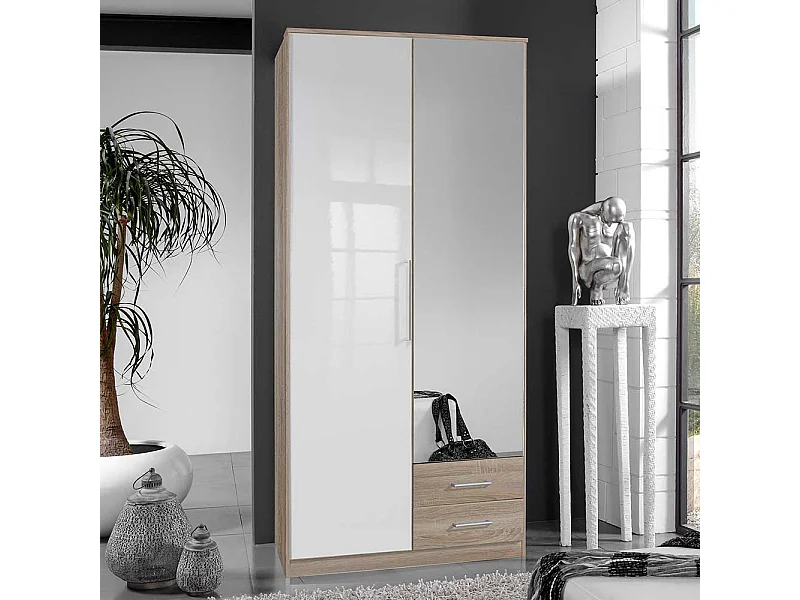 Jugendkleiderschrank mit Schubladen in Eiche Sägerau Weiß