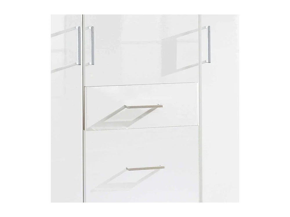 Drehtürenkleiderschrank Hochglanzfront in Weiß drei Schubladen und Türen