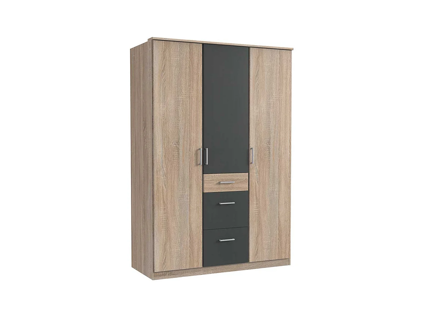 Zweifarbiger Schlafzimmerkleiderschrank in Eiche Sägerau Dunkelgrau