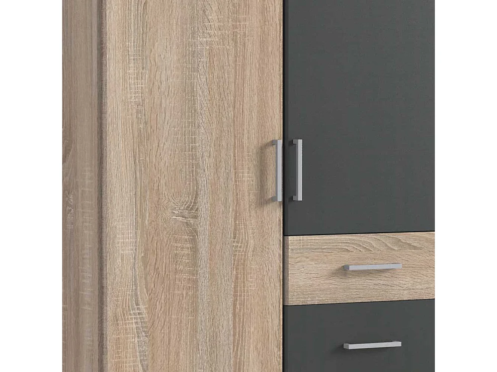 Zweifarbiger Schlafzimmerkleiderschrank in Eiche Sägerau Dunkelgrau