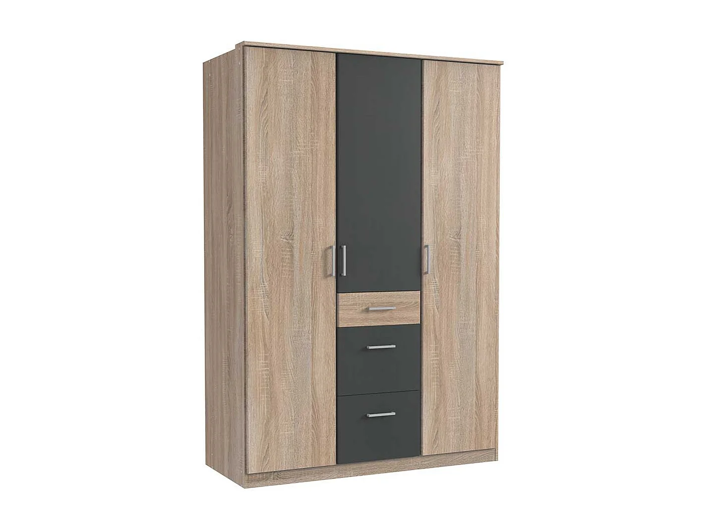 Zweifarbiger Schlafzimmerkleiderschrank in Eiche Sägerau Dunkelgrau