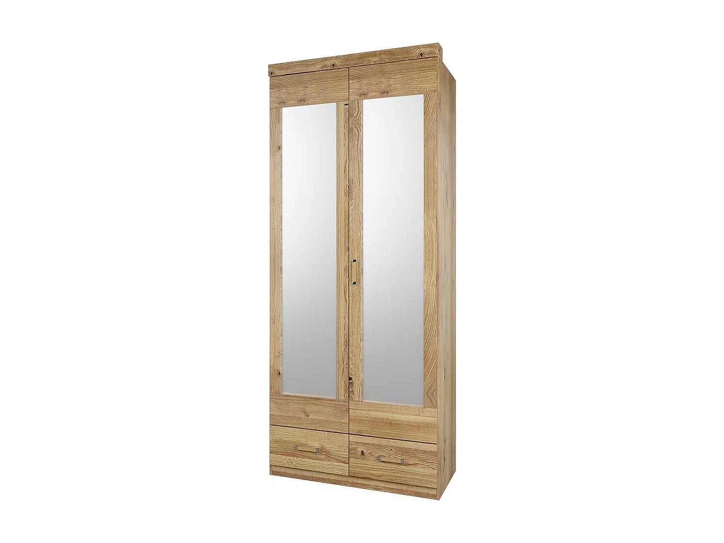 Spiegeltüren Schrank mit zwei Schubladen Asteiche teilmassiv