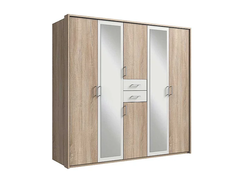 Moderner Drehtürenkleiderschrank in Eiche Sägerau Weiß