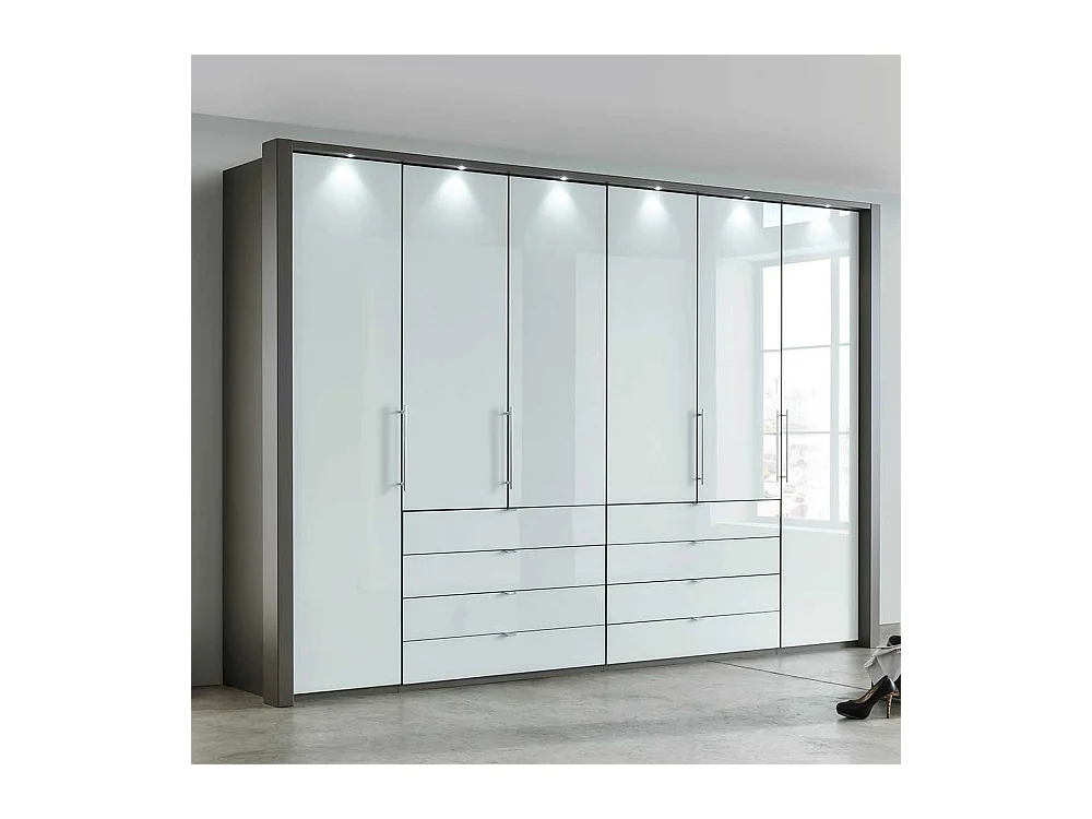 Schlafzimmerkleiderschrank in Braun und Weiß Glas beschichtet Falttüren