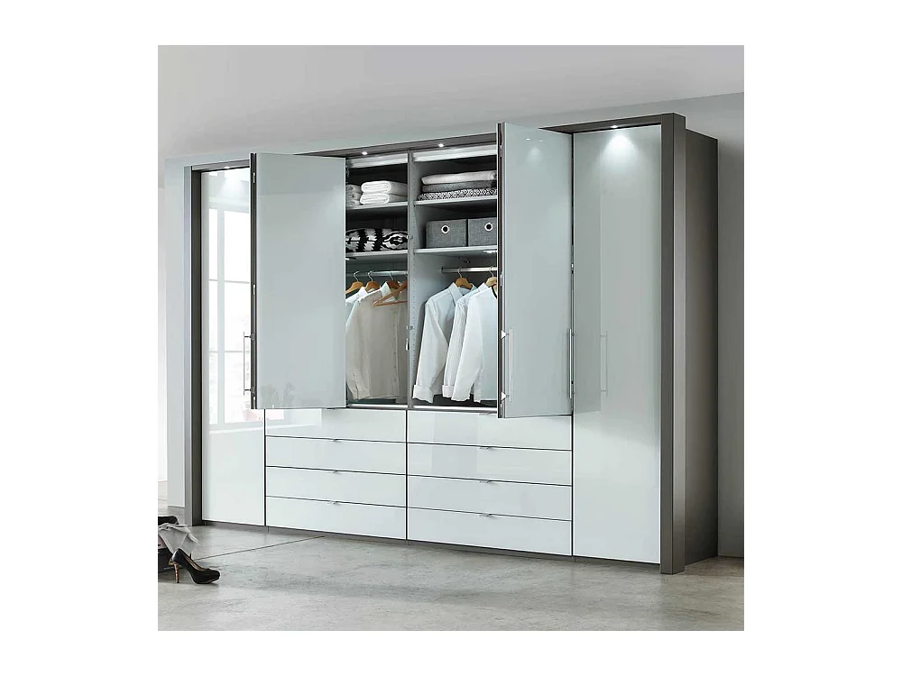 Schlafzimmerkleiderschrank in Braun und Weiß Glas beschichtet Falttüren