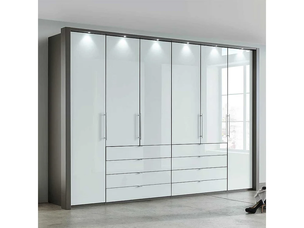 Schlafzimmerkleiderschrank in Braun und Weiß Glas beschichtet Falttüren