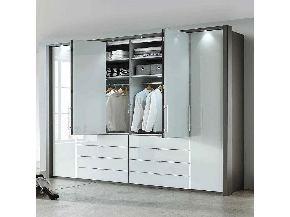 Schlafzimmerkleiderschrank in Braun und Weiß Glas beschichtet Falttüren