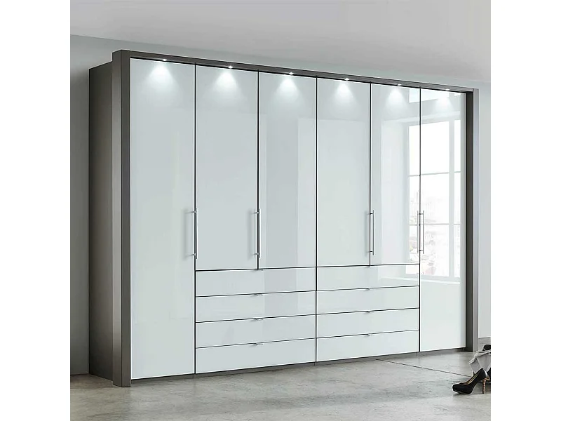 Schlafzimmerkleiderschrank in Braun und Weiß Glas beschichtet Falttüren