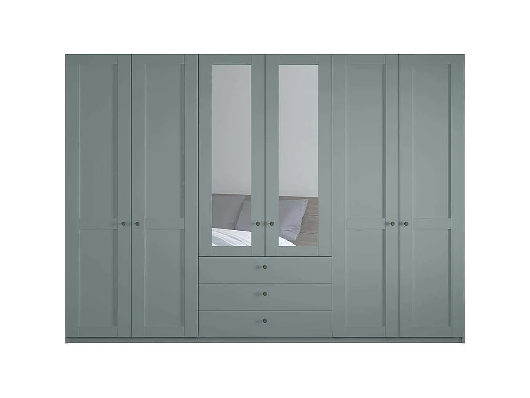 Landhausschlafzimmerschrank in Graugrün drei Schubladen