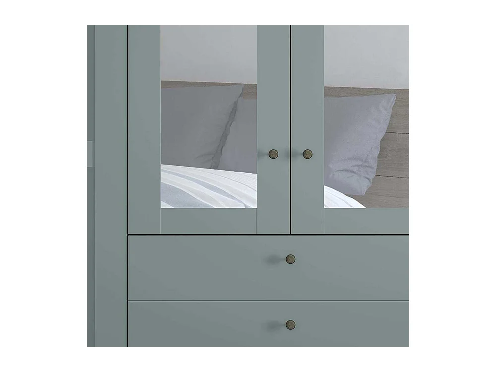 Landhausschlafzimmerschrank in Graugrün drei Schubladen