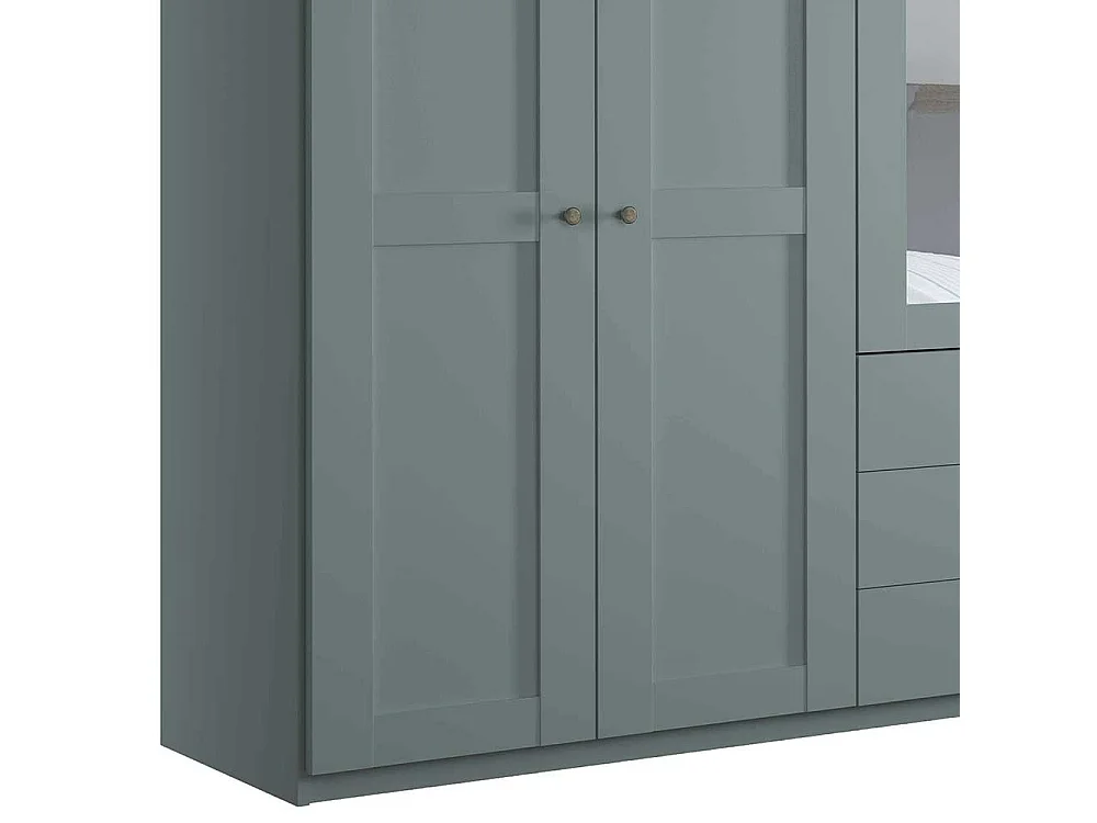 Landhausschlafzimmerschrank in Graugrün drei Schubladen