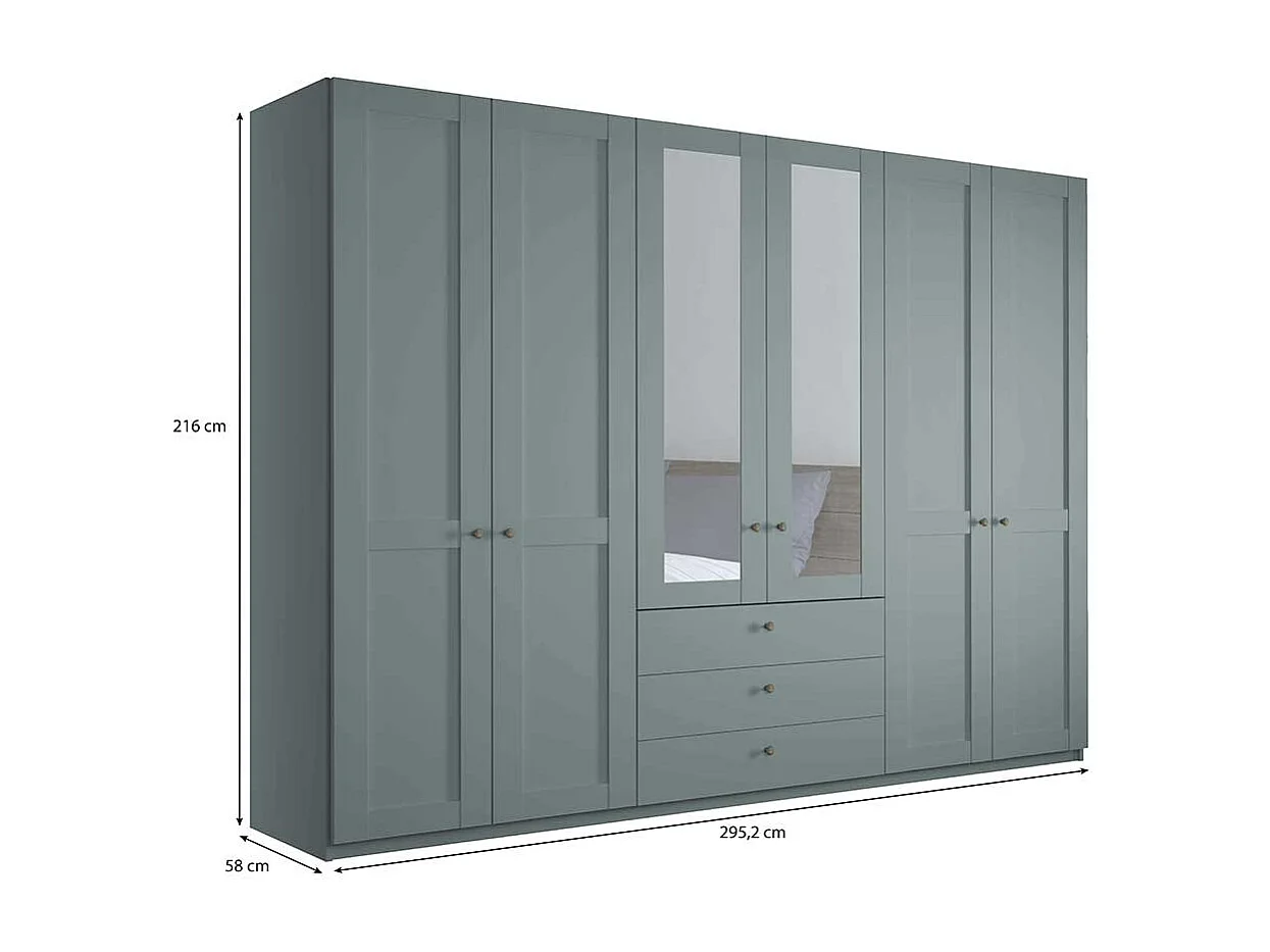 Landhausschlafzimmerschrank in Graugrün drei Schubladen