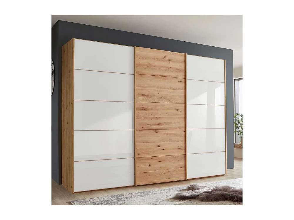 Schiebeschrank in Eiche Bianco Weiß glasbeschichtet