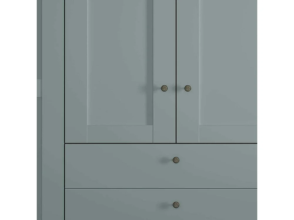 Landhausschrank XL in Graugrün drei Schubladen & sechs Türen