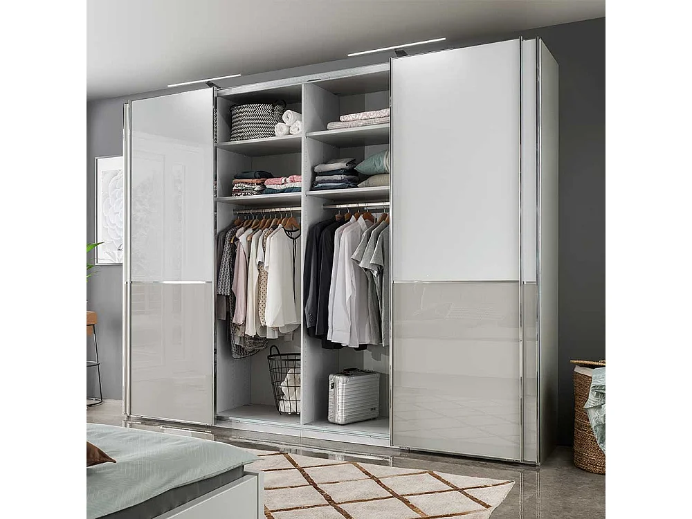Schlafzimmerkleiderschrank in Weiß und Hellgrau 300 cm breit