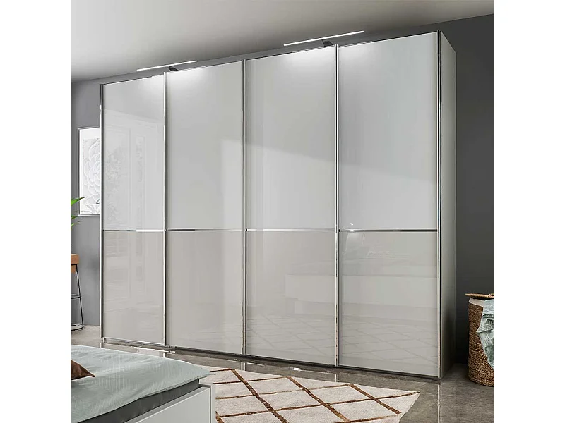 Schlafzimmerkleiderschrank in Weiß und Hellgrau 300 cm breit