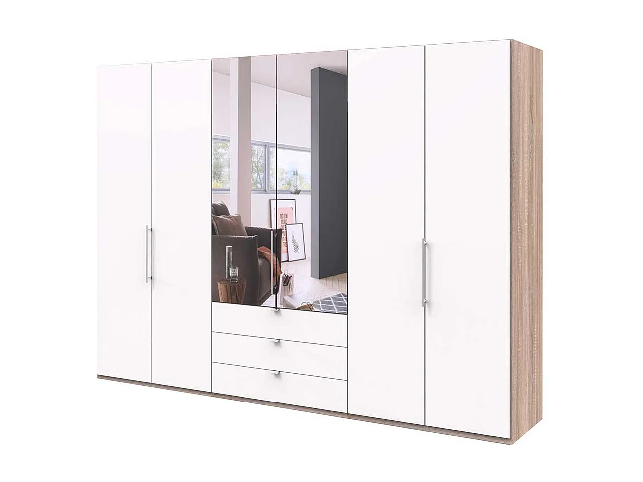 Schlafzimmerkleiderschrank in Weiß Eiche Sägerau