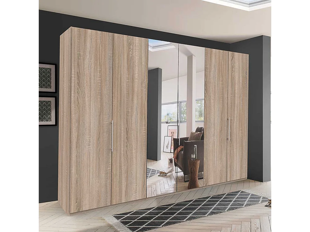 Moderner Spiegel Schrank mit Falttüren Eiche Sägerau