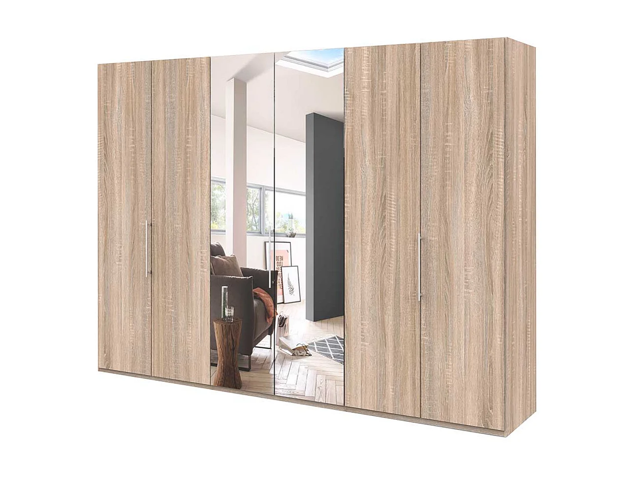 Moderner Spiegel Schrank mit Falttüren Eiche Sägerau