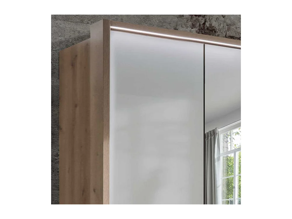 Schlafzimmerkleiderschrank in Beige und Eiche Bianco Spiegeltüren