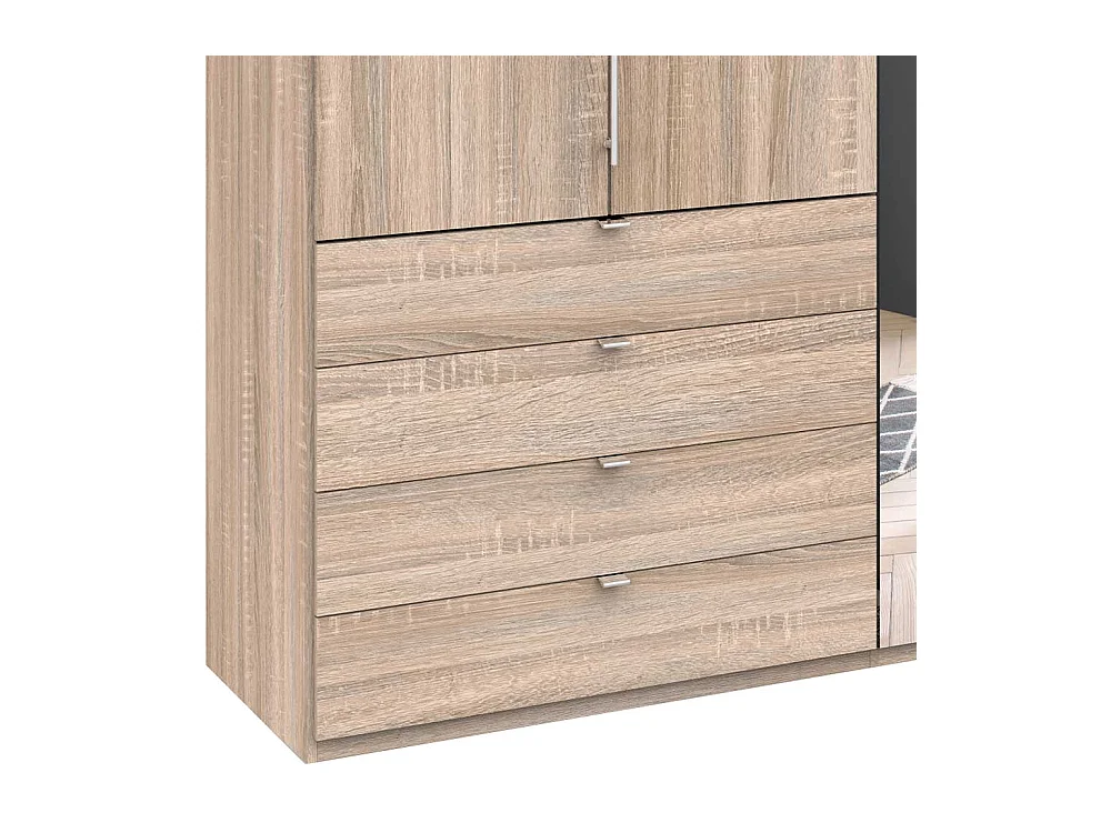 Schlafzimmerkleiderschrank mit Falttüren Spiegel und Schubladen Eiche Sägerau