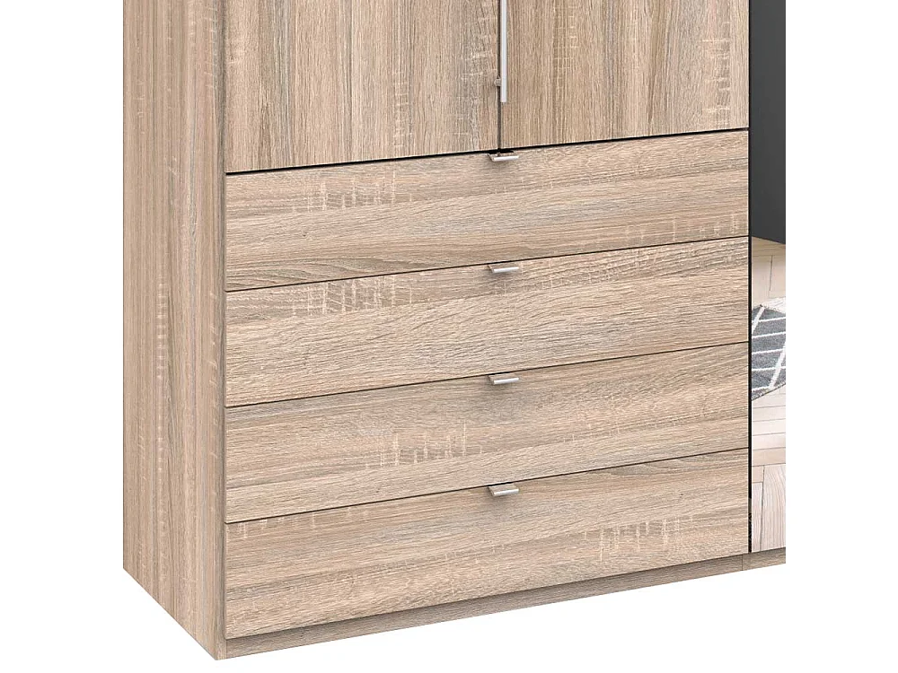 Schlafzimmerkleiderschrank mit Falttüren Spiegel und Schubladen Eiche Sägerau