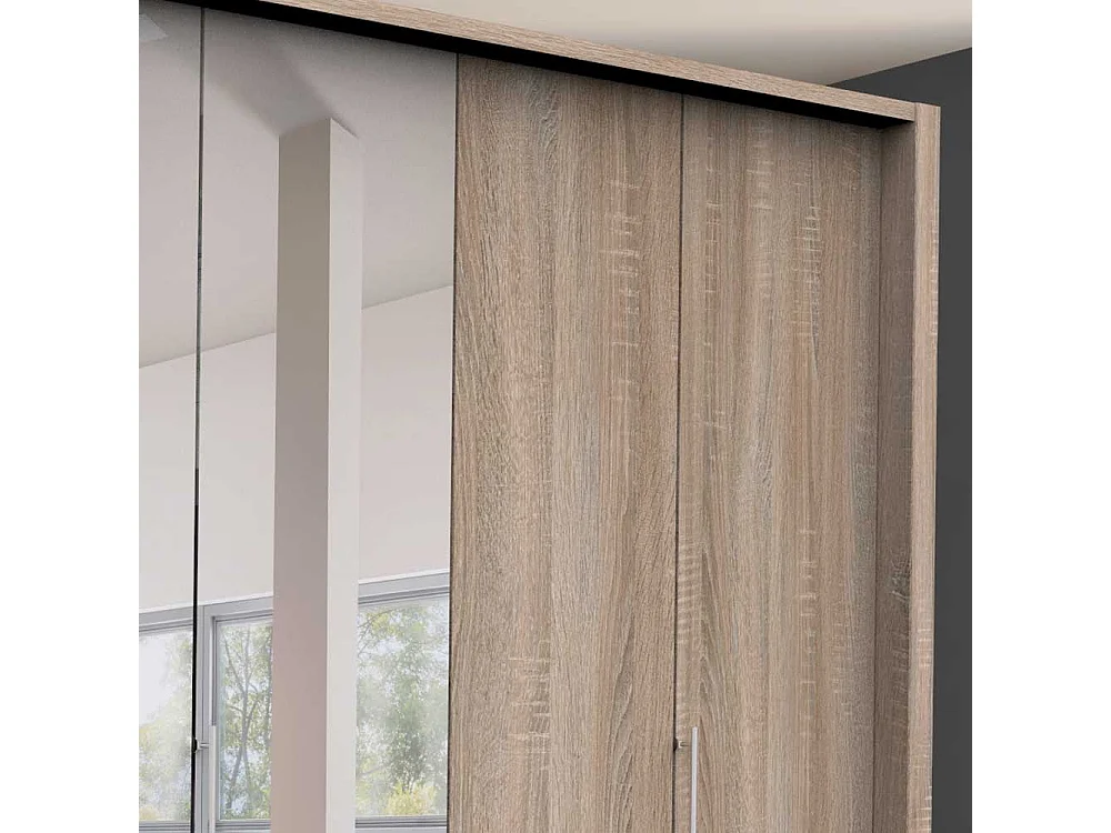 Schlafzimmerkleiderschrank mit Falttüren Spiegel und Schubladen Eiche Sägerau