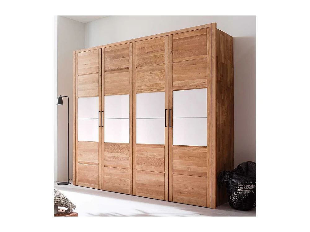 Holzkleiderschrank massiv aus Wildeiche und Glas 4 Drehtüren