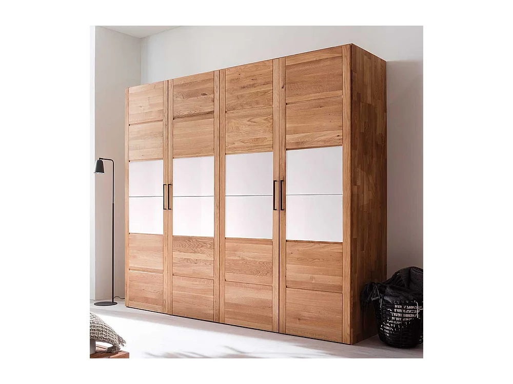 Holzkleiderschrank massiv aus Wildeiche und Glas 4 Drehtüren