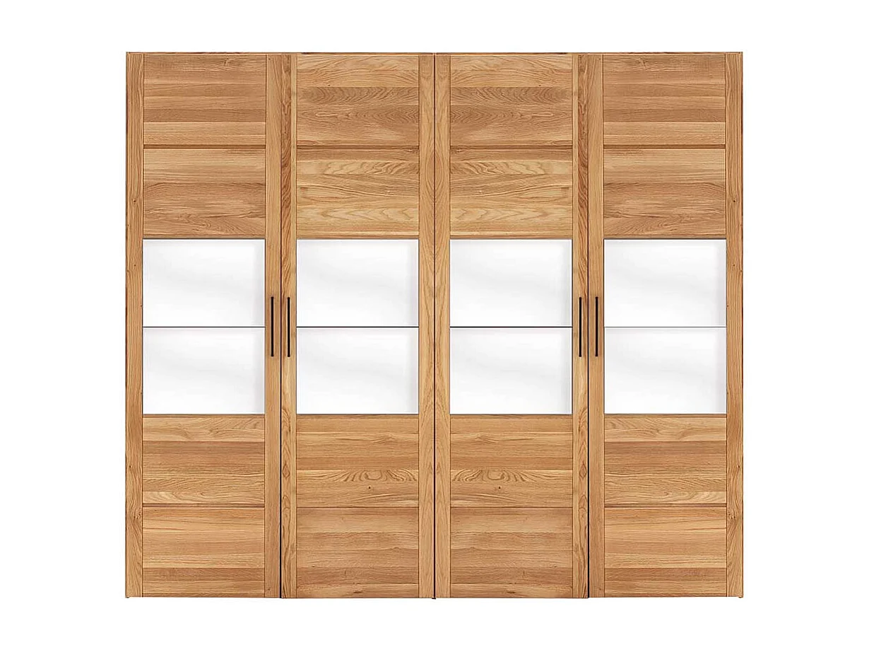 Holzkleiderschrank massiv aus Wildeiche und Glas 4 Drehtüren