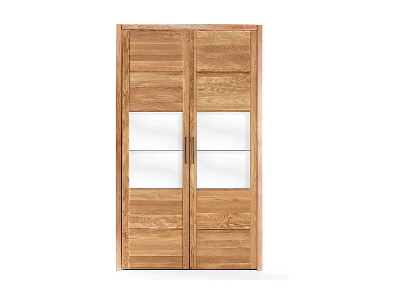 Massivholzkleiderschrank mit Glas 2 türig Holz Oberfläche geölt