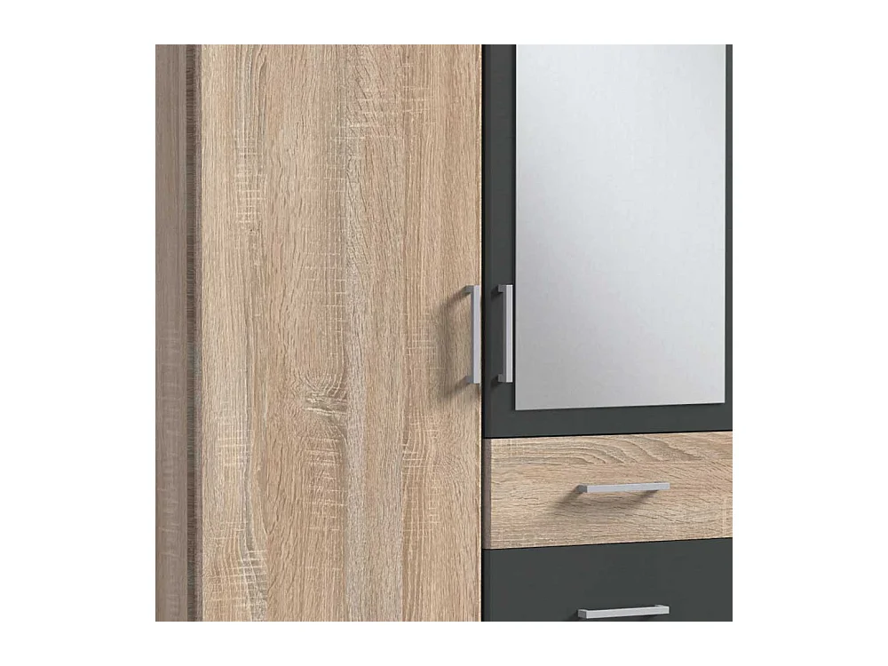 Schlafzimmerkleiderschrank mit Spiegeltür in Eiche Sägerau Dunkelgrau